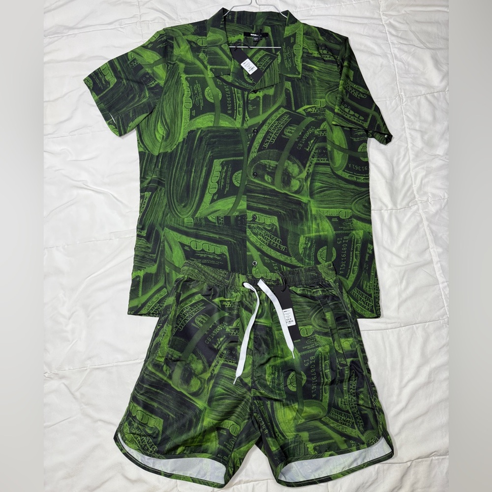 Fashion Nova Green Money Print Shirt